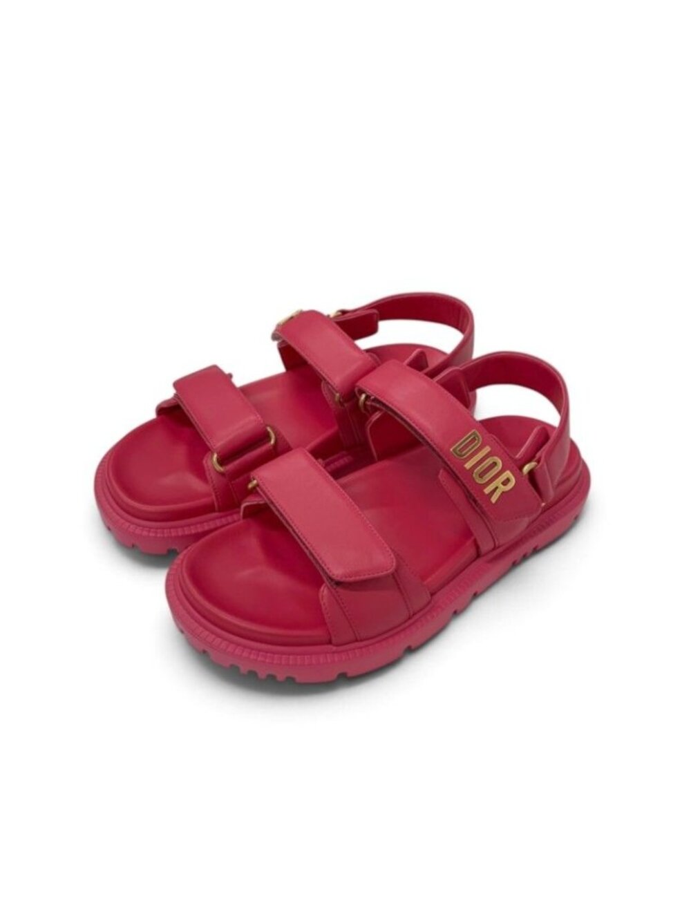 Dior Act Sandals Shoes Leather Pink Gold Logo Velcro Strap
